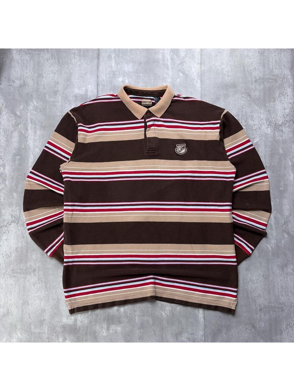 Y2K Enyce Grunge Striped Skater Long Sleeve Polo Shirt